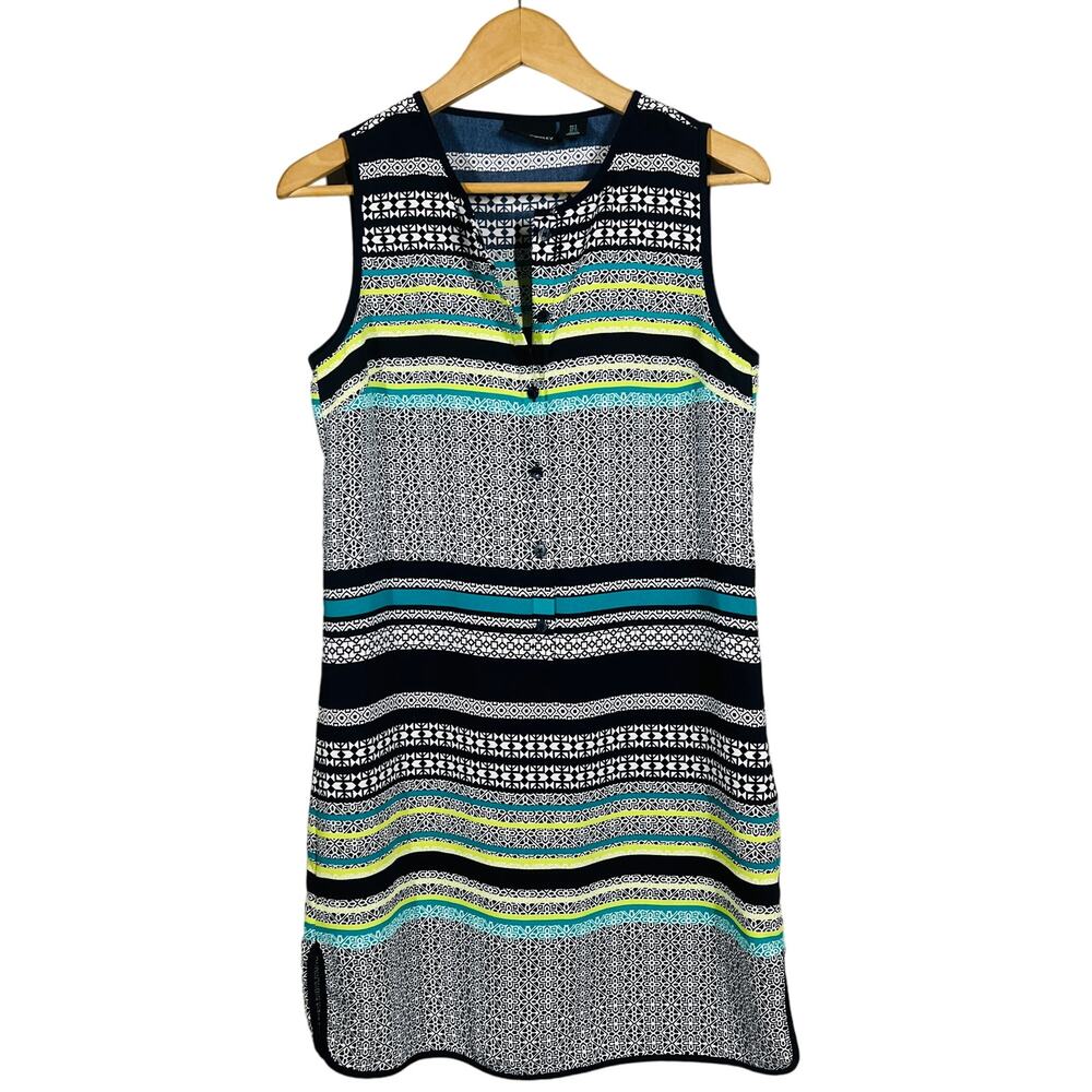 Cynthis Rowley Button Up Shift Dress Loose Fit Casual Mod Print - 2